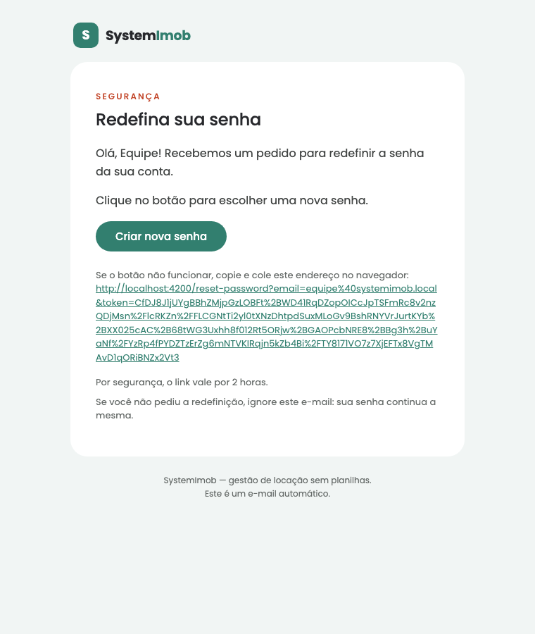 E-mail de redefinição de senha
