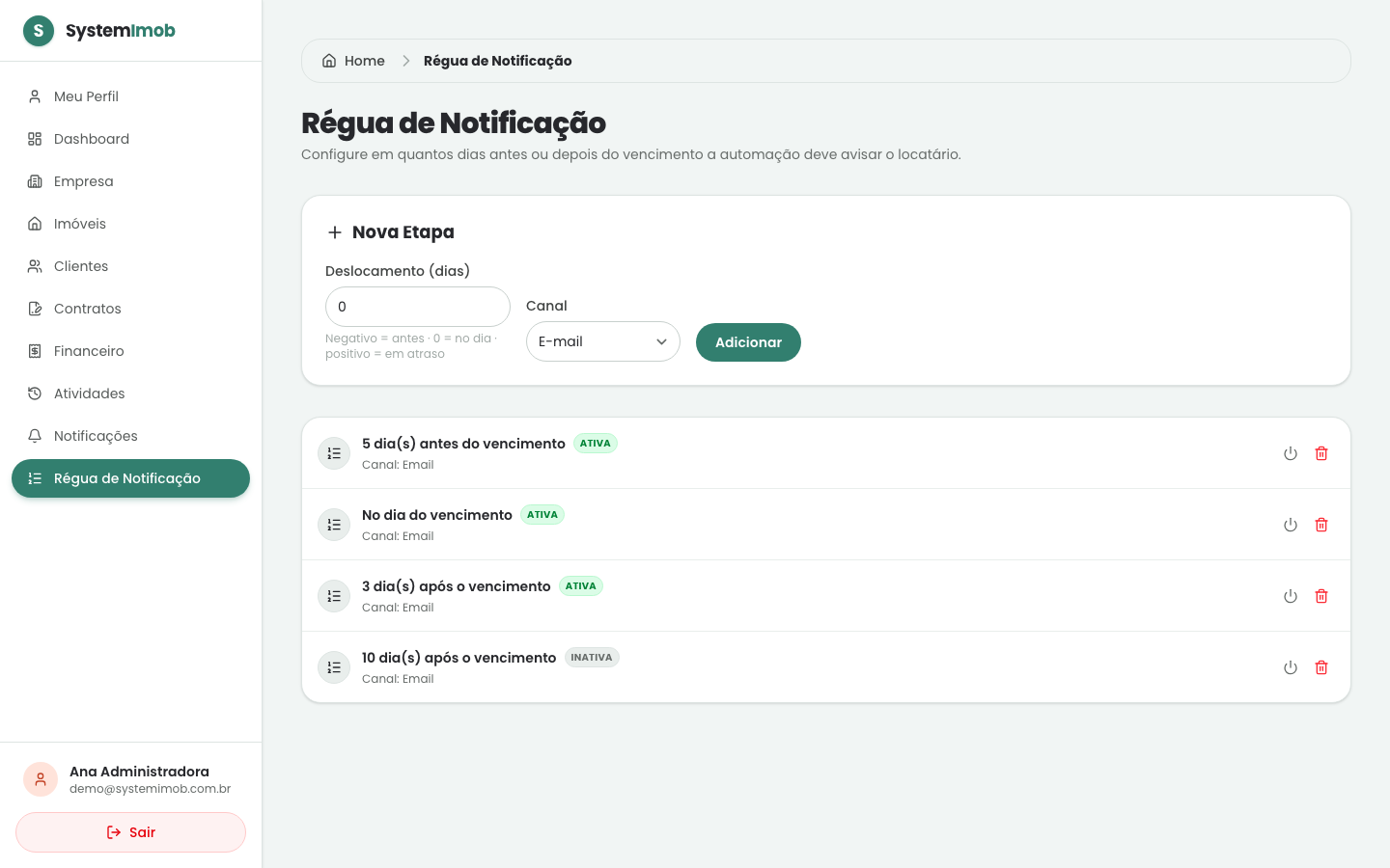 Régua de notificação